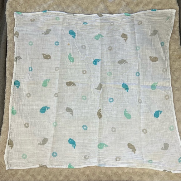Lulujo Blue White Whale Baby Lovey Blanket Muslin Gray Circles Swaddle Material - Picture 2 of 6